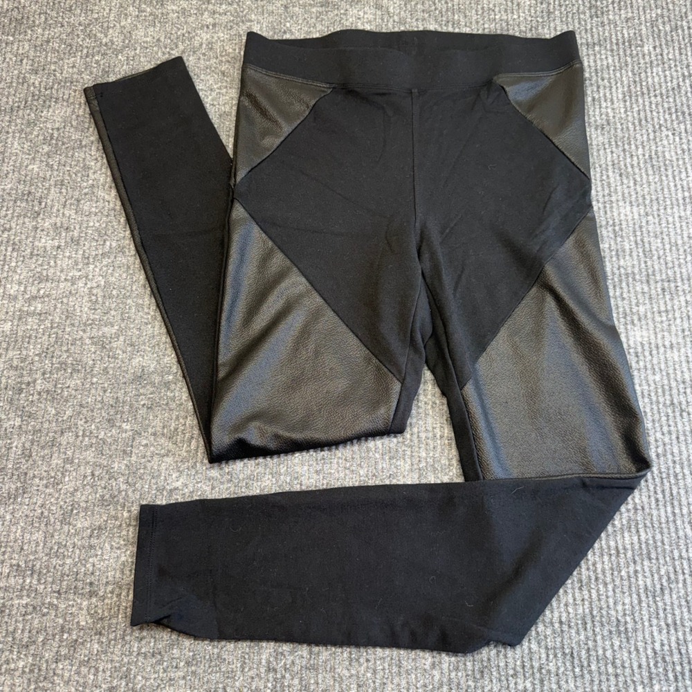 Express M Black Faux Leather Panel Leggings‎ Moto Mixed Media Stretch Pants